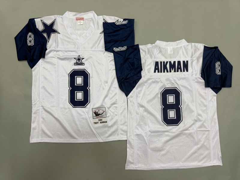Men 2025 Nike Dallas Cowboys #8 Aikman White Throwback Limited NFL Jersey 002